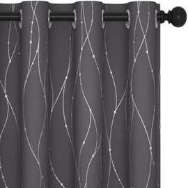 Deconovo Cortinas cortas, color gris, cortinas opacas de cocina, con aislamiento térmico, cortinas insonorizadas, estampado de lunares ondulados en papel metalizado, 52 x 54 pulgadas, 2 paneles, panel