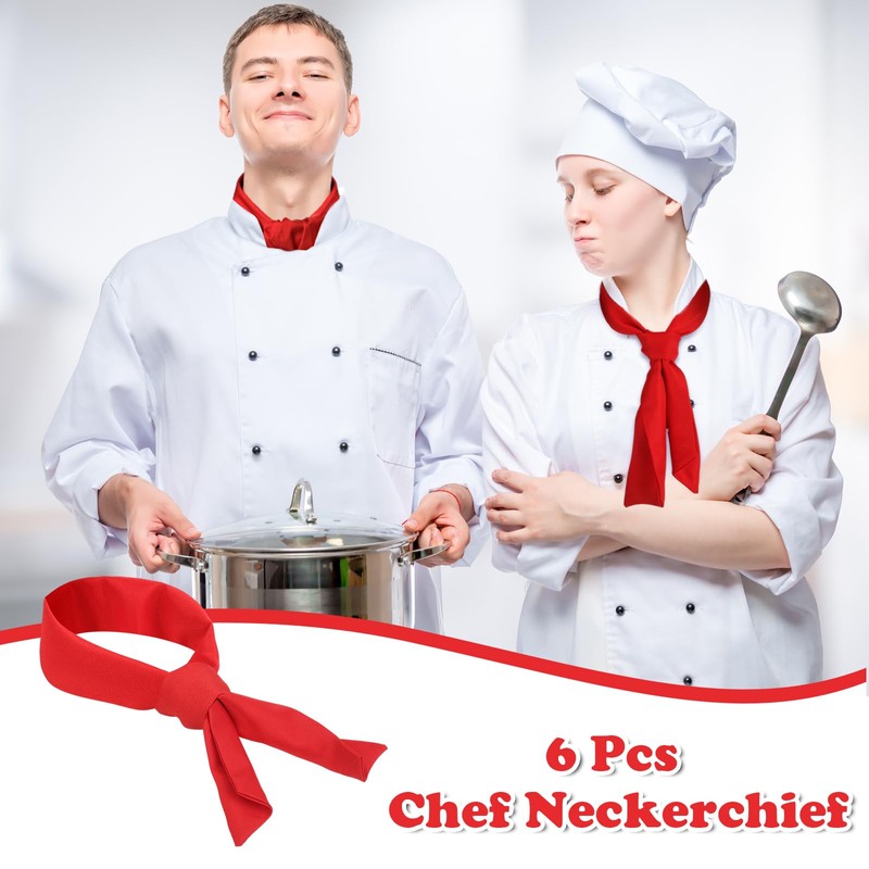 Shyyween 6 Pcs Chef Neckerchief Red Chef Scarf for Men