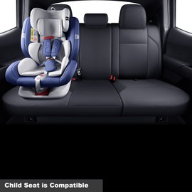 LUCKYMAN CLUB Rear Seat Covers Custom Fit for 2024 2025 Tacoma Crew Cab with Faux Leather (Black Rear)