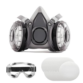 Yehenarn Respirator Mask with Filters and Safety Glasses, 20 Spare Dust Pads, Reusable Half Face Spray Paint Mask for Painting, Sanding, Welding, Construction Work and Dust