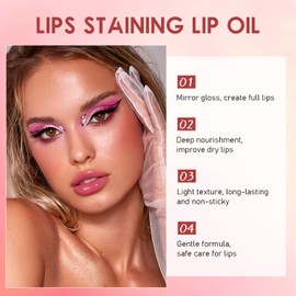 COLOTTE Lips Staining Lip Oil, Lips Staining Long-Lasting Waterproof Moisturizing Lip Oil, Dynamic Finish that Goes on Glossy and Leaves a Stain, Non-Sticky Lip Glow Makeup (Guava)
