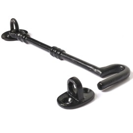 8"/200mm Extra Long Black Cabin Hook and Eye - Shed/Gate/Door Latch Garden/Outdoor