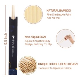Sbirdbao 100 pairs Disposable Bamboo Chopsticks, 9.5 Inch Japanese Style Double Pointed Sleeved and Separated Chop sticks for Sushi & Asian Dishes