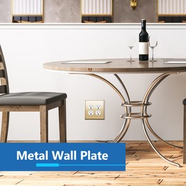 LIDER Dual Duplex Receptacle Metal Wall Plate, Stainless Steel Outlet Cover, Corrosion Resistant, Mid-Size 2-Gang 4.88" x 4.92", 201 Stainless Steel, LMWP-22M-PB, Polished Brass