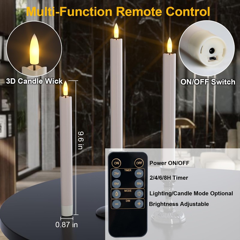 Staerysky Rechargeable Flameless Taper Candles with Charging Station, 6 Pcs