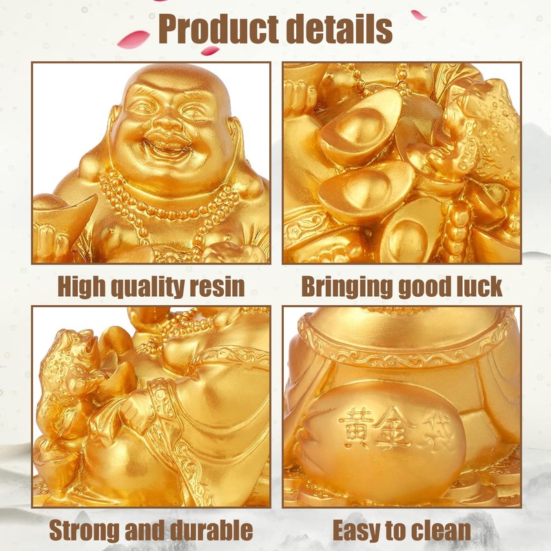 Elionless Laughing Buddha, Golden Toad Laughing Buddha Statue Feng Shui