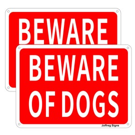Joffreg Beware of Dog Sign,Dog Waring Sign,UV Protected and Weatherproof,Indoor Or Outdoor Use,20 x 30 cm,Reflective Aluminum,2 Pack