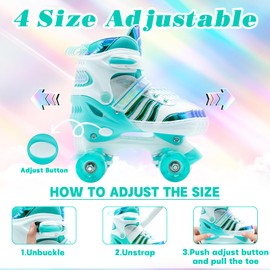 WELLWON Kids Roller Skates for Girls and Boys, Adjustable Roller Skate with Light up Wheels Ages 6-12 for Beginner in Outdoor Indoor Sports