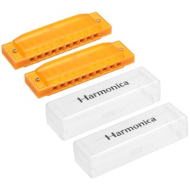 PATIKIL Clear Multi-colored Translucent Harmonica, 10 Holes, Yellow, ABS, Harp Mouth, PVC Box, Musical Instrument Beginners, Adults, Education, Pack of 2