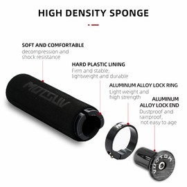 Bike Grips Single Aluminum Alloy Lock on + Aluminum Bar End Plugs,Bicycle Handle Bar Foam Soft Comfortable Non-Slip Bike Handle Grips,Handlebar Caps for BMX Mountain MTB Cruiser Scooter (Black)