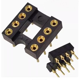Bridgold 20pcs s 2 Row 8 Flat Pins Full Gold Plated Round Hole Solder Type Sockets Adapter DIP-8 8DIP 8 DIP IC.