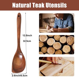 Large Wooden Spoon with a Dishcloth -12.6 Inch Wooden Spoon for Cooker, Long Handle Spoon, Large Wood Mixing Spoons, Big Stirring Corner Spoon, Teak No‑Stick Spoons for Home Kitchen Cooker