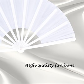 HONSHEN 2 Pack Large Folding Hand Fan,White Chinese Kung Fu Tai Chi Fan Nylon-Cloth Fan for Men and Women Performance, Dance, Decorations, Festival, Gift (Folding Fan White+case 2p)