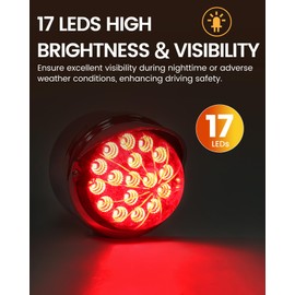 ASNOO Red Single Face 17 LED Watermelon Turn Signal Pedestal Lights w/Visor, Semi Truck Chrome Auxiliary Waterproof Reflector LED Lights for Freightliner Peterbilt Kenworth Mack Western Star