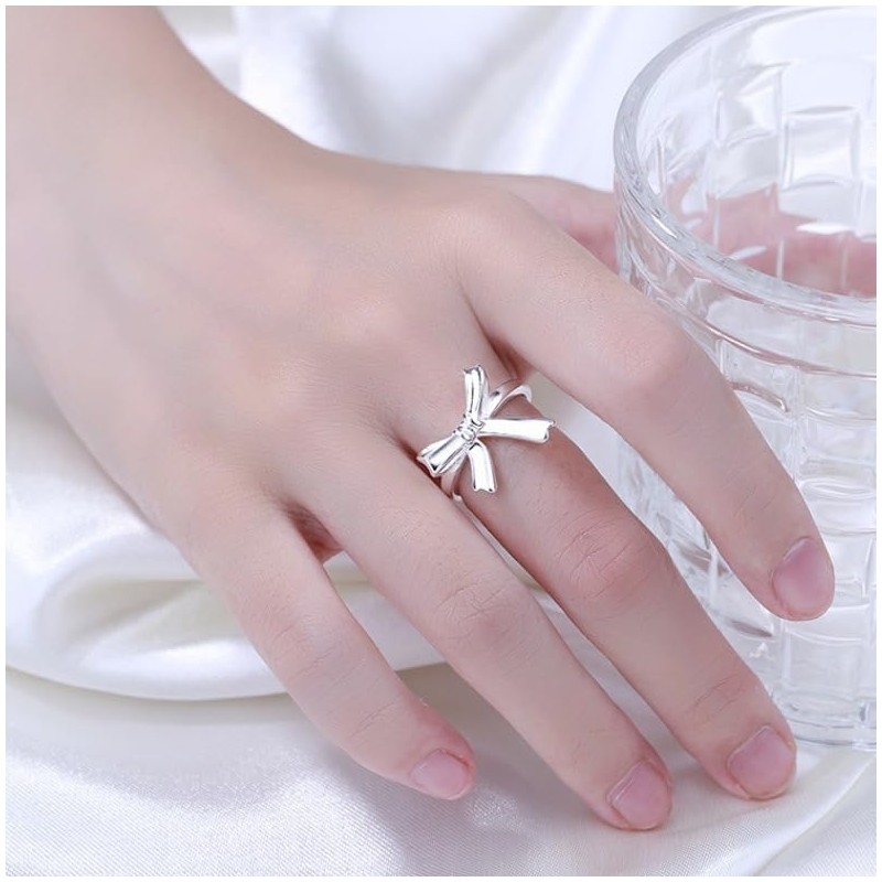 Adorable Ribbon Bow Tied Ring Butterfly Knot Female Open Ring
