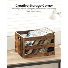 CHOEZON Vinyl Record Storage Crate, Record Storage Holder, Vintage Wood File Storage Organizer, Cube Photo Album Storage Box, for Albums, Files, Photo Albums, Rustic Brown MCW01FG