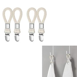 Hanging Tea Towels Clip - 4pcs Kitchen Towels Clips with Hanging Loop,Metal Tea Towel Hooks with Woven Cotton,Hanging Hooks Towel Hanger,Large Loop Towel Hanger,Sturdy Hanging Clips Tea Towel Holders