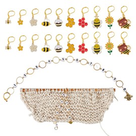 Hobbspring Enamel Crochet Stitch Markers Set Including 20pcs Bee Locking Stitch Markers and 2pcs Number Acrylic Knitting Row Counter Chains with Claw Clasps for Knitting Weaving Accessories