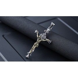 MayiaHey Jesus Crucifix Pendant, Crucifix Cross Necklace for Men, Jesus Cross Necklace, Cross Jewellery, Hip Hop Cross Charm Necklace, Stainless Steel Punk Cross Religious Pendant Necklace for Boys,