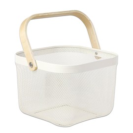 Tamatoshi Fruit and Vegetable Storage Basket Steel Mesh Basket with Handle, White