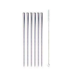 BambooMN Reusable Stainless Steel Metal Drinking Straws - 8.5" Thick Straight Straws w/ 6x Cleaning Brushes - 36 Pack