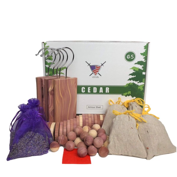 Moth Repellant for Clothes (65 Pack) - Cedar Hangers, Rings, Balls, Sachets and Dried Lavender Flower Sachets. Premium Quality USA Wood for Closet/Drawers, Protect Clothing with Home Fragrance to Love