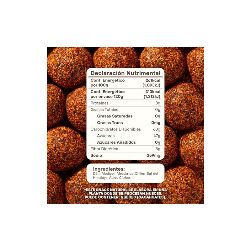 Dat Snack Bolas de Energía de Dátil Enchilado, Snack Saludable
