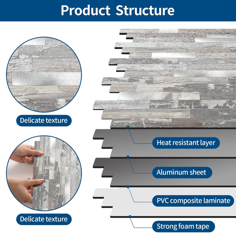 5 - Sheets Peel and Stick Wood Metal Tile Backsplash,
