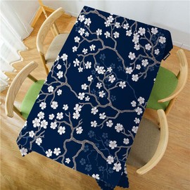 Swono Cherry Blossoms Table Covers 52x70 Inch Branch White Flower Cherry Navy Blue Wipeable Tablecloth Kitchen Dinning Tabletop Decoration, Table Cloth for Outdoor and Indoor Use