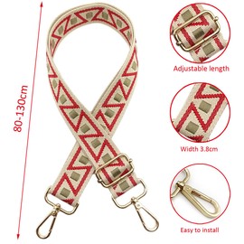 1101 Adjustable Shoulder Strap for Bags Red/Green, Bag Straps for Changing, Bag Strap Wide with Carabiner Gold, 80-130 cm Shoulder Strap Bag for Women, Shoulder Strap, Handbag, 3.8 cm, 1101