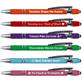 Greeting Pen Teacher Pen Sets with Soft Touch Coated Metal and Stylus 6 pack 7006