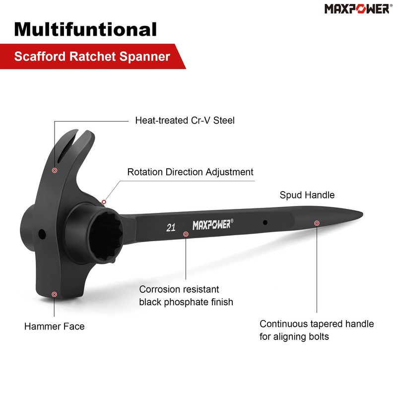 19mm x 21mm Ratchet Podger Spanner, Erecting Scaffold Tool Wrench