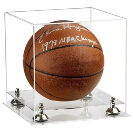 Better Display Cases Clear Acrylic Full Size Basketball Display Case with Silver Risers and Clear Base (A001-SR)
