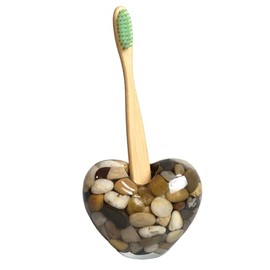 Pebbles Stone Toothbrush Holder Stand for Bathroom Vanity Countertops,Handmade Rock Toothbrush Holders for Bathroom