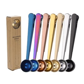 Cuchara de té de acero inoxidable 2 en 1 Cuchara de medición de acero inoxidable con bolsa Clip de sellado Cuchara de café multifunción para café de cocina