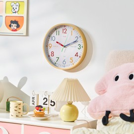 K&L Wall Art Learning Clock Children's Wall Clock Silent Children's Clock Modern Boys Clock without Ticking Noises Girls Room Wood Effect 30 cm