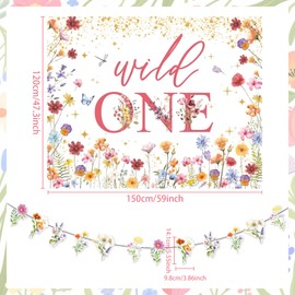 JeVenis Wild flower Backdrop Banner Girls Wild One 1st Birthday Decoration Floral Theme Highchair Banner Our Little Wild flower Is Turning One Birthday Decor