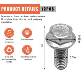 Sylvil 12 PCS Car Top Front Skid Plate Bolts, Stainless Steel Skid Plate Bolts with 12mm Hex Head, Compatible with 4Runner FJ Cruiser Land Cruiser Sequoia Tacoma, Car Accessories