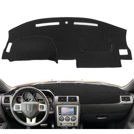 Dash Cover Mat for Dodge Challenger with Light Sensor w/o Speaker Cutout, Dashboard Pad Carpet Protector K185 (Black)