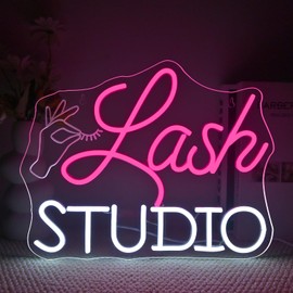 FAXFSIGN Lash Studio Neon Sign Eyelashes Room Neon Signs For Wall Decor Dimmable Led Light Spa Beauty Makeup Salon Studio Barber Shops Decoration Lash Tech Gifts Usb Powered 14.6" X 7.5"
