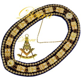Past Master Masonic Collar DELUXE RHINESTONE BLUE WHIT Backing GOLD JEWEL PMP-88