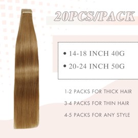 Human Hair Tape in Extensions, Honey Blonde Hair Extensions Real Human Hair 20 Inch 20pcs Remy Straight Tape ins Invisible Tape in Hair Extensions Human Hair (27#,20 Inch)