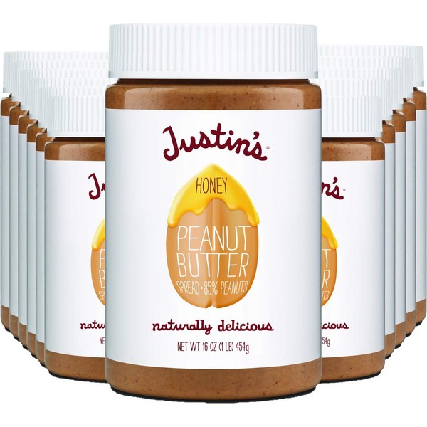 Justin's Honey Peanut Butter, No Stir, Gluten-free, Non-GMO, Responsibly Sourced, 12 Jars, 16 Ounce (Pack of 12)