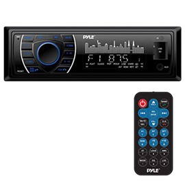 Pyle AM/FM USB Bluetooth in-Dash Marine Stereo Digital Media Headunit Receiver, 2 x 4 2-Way Weather-Resistant 100W Black Audio Speakers, 18-Gauge Speaker Wire, Wired Radio Antenna