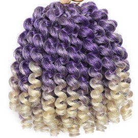 3Packs 2X Ringlet Wand Curl Jamaican Bounce Crochet Braids 8 inch Purple Blonde Crochet Hair Extensions Crochet Braiding Hair 60 Roots Purple Blonde Ombre