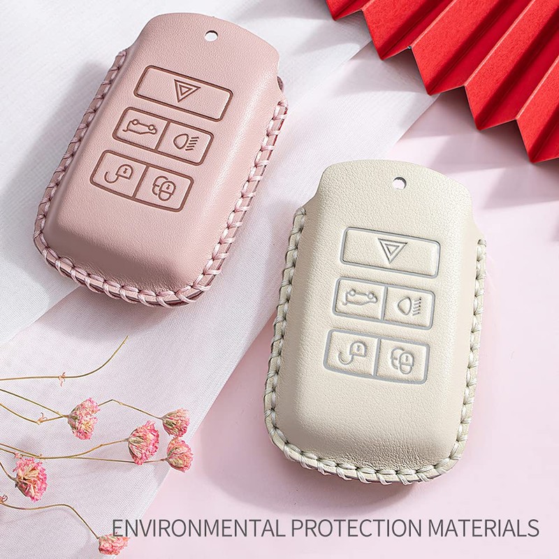 ontto Leather Car Key Fob Cover Keyring for Land Rover
