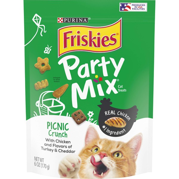 Friskies Made in USA Facilities Cat Treats, Party Mix Picnic Crunch - (6) 6 oz. Pouches