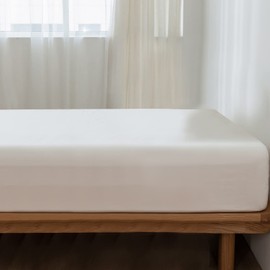 MooMee Fitted Bottom Sheet Only 100% Washed Cotton Linen Like Textured Breathable Durable Soft Comfy Deep Pocket Fits Mattress up to 17" (Off White, Queen)