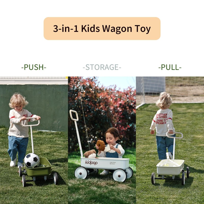 PULA-Wild 2-in-1 Kids' Pull-Along Wagon Toddlers Push Walker for 2.5-8