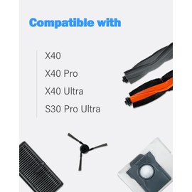 BBT BAMBOOST X40 Replacement Parts Fit for Dreame X40 Ultra, X40 Pro, S30 Pro Ultra Robot Vacuum, Brushes, Main Brush, Roller Brush, Filters, Mop Pads, Accessories (8 Pack)